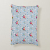 ブルーウガーリーズかわいらしピンクローズ花のパターン アクセントクッション (裏面(縦))