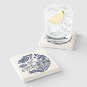ブルーウクラシックィローデザインストーンコースター ストーンコースター (横)