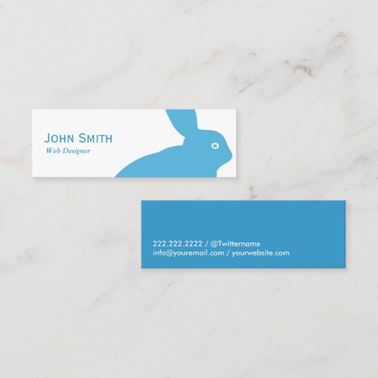 ブルーウサギかわいい動物のミニマリスト スキニー名刺 (正面/裏面)