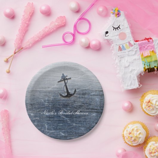 ブルーウッドエレガント航海のビーチシーパーティーカスタム ペーパープレート (パーティー)