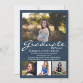 ブルーウッドグレモダンイン4写真卒業 招待状 (正面)