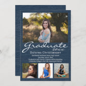 ブルーウッドグレモダンイン4写真卒業 招待状 (正面/裏面)