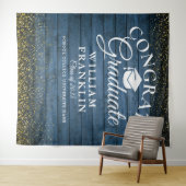 ブルーウッドゴールドグリッター卒業写真用背景 タペストリー (インサイチュ(横))