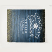 ブルーウッドゴールドグリッター卒業写真用背景 タペストリー (正面(横))