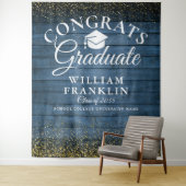 ブルーウッドゴールドグリッター卒業写真用背景 タペストリー (インサイチュ)