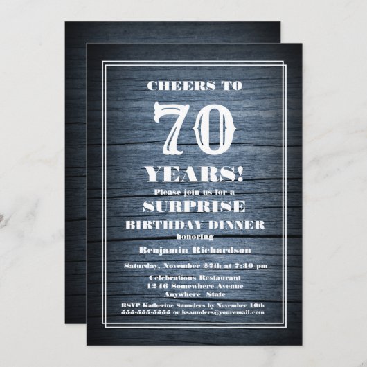 ブルーウッドサプライズ70th誕生日ディナーパーティー 招待状 (正面/裏面)