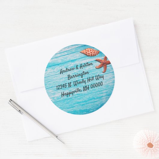 ブルーウッドスターフィッシュシーシェル差出人住所 ラウンドシール (封筒)