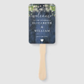 ブルーウッドストリングライツグリーンリー結婚式 プログラム ハンドファン (正面)