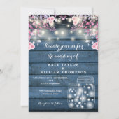 ブルーウッドストリングライツメイソンジャース結婚フローラ 招待状 (正面)