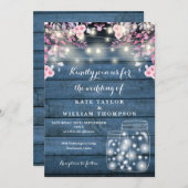 ブルーウッドストリングライツメイソンジャース結婚フローラ 招待状 (正面/裏面)