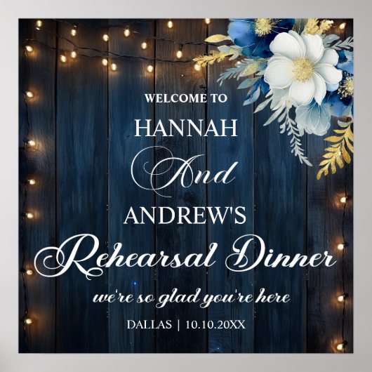 ブルーウッドストリングライトリハーサルディナーウェルカム ポスター (正面)