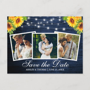 ブルーウッドヒマワリフローラ3 Photo Save The Date インビテーションポストカード
