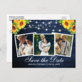 ブルーウッドヒマワリフローラ3 Photo Save The Date インビテーションポストカード (正面/裏面)