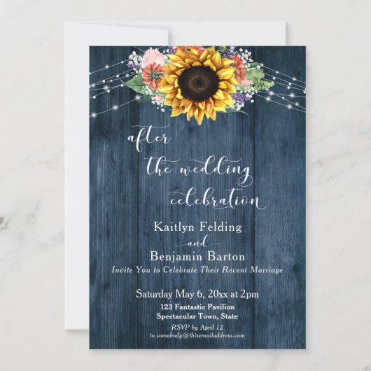 ブルーウッドヒマワリ結婚ーのお祝い 招待状 (正面)