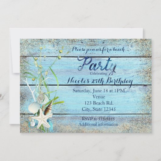 ブルーウッドビーチトロピカルバースデーパーティー招待 招待状 (正面)