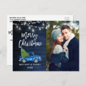 ブルーウッドブラシスクリプトトラックライトクリスマス ポストカード (正面/裏面)