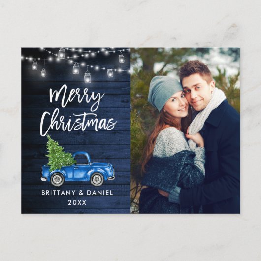 ブルーウッドブラシスクリプトトラックライトクリスマス ポストカード (正面)