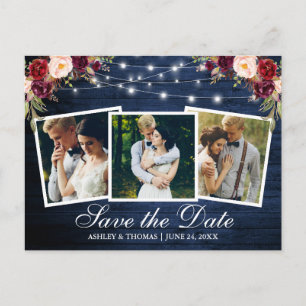 ブルーウッドブルゴーニュフローラ3 Photo Save The Date インビテーションポストカード