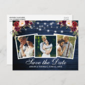 ブルーウッドブルゴーニュフローラ3 Photo Save The Date インビテーションポストカード (正面/裏面)