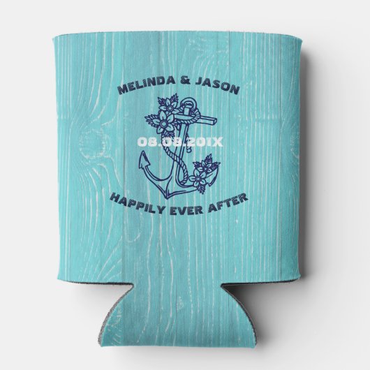 ブルーウッドプランクスダークブルー航海のボートいかり 缶クーラー (裏面)