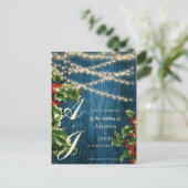 ブルーウッドモノグラムクリスマスウェディング日付を保存 案内ポストカード (スタンド正面)
