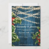 ブルーウッドライトベリークリスマス結婚式招待状 (正面)