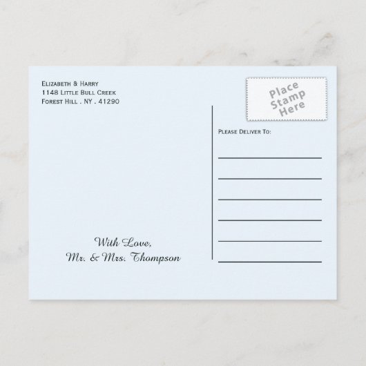 ブルーウッドランドの森、素朴結婚式の日付を保存 案内ポストカード (裏面)