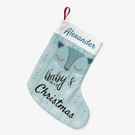 ブルーウッドランドキツネ初めてのクリスマスストッキング スモールクリスマスストッキング (正面 (吊り時))