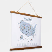 ブルーウッドランドナショナルパークマップ子供部屋デコール 吊り下げ型タペストリー (傾斜あり)
