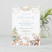 ブルーウッドランドパーティー動物誕生日招待状 招待状 (スタンド正面)