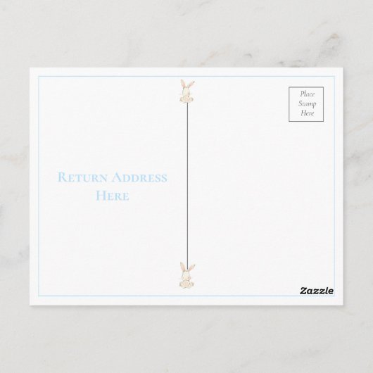 ブルーウッドランドフォレストバニーフローラベビー招待状 ポストカード (裏面)