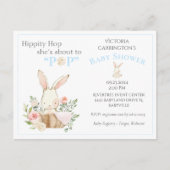 ブルーウッドランドフォレストバニーフローラベビー招待状 ポストカード (正面)