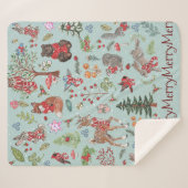 ブルーウッドランド動物の冬の雪クリスマスチャイルド シェルパブランケット (正面(横))