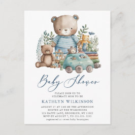 ブルーウッドランド我々はほとんど少年の赤ちゃんシャワーを待つことができない インビテーションポストカード