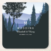 ブルーウッドランド素朴の結婚森 スクエアペーパーコースター (正面)