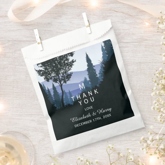 ブルーウッドランド素朴の結婚森 フェイバーバッグ (クリップ留めされた状態)