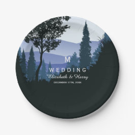 ブルーウッドランド素朴の結婚森 ペーパープレート