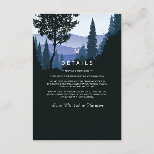 ブルーウッドランド素朴フォレ結婚ストの詳細 エンクロージャーカード (正面)