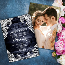 ブルーウッドレースカスタムの写真結婚の後のパーティー 招待状