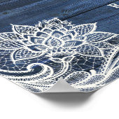 ブルーウッドレース素朴ホワイトフラワーウェルカムサイン ポスター (角)