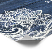 ブルーウッドレース素朴ホワイトフラワーウェルカムサイン ポスター (角)