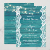 ブルーウッドレース&ストリングライトブライダルシャワー 招待状 (正面/裏面)
