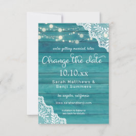 ブルーウッドレース&ストリングライト – 日付の変更（小） セーブザデート