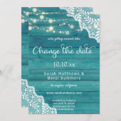 ブルーウッドレース & ストリングライト 　日程変更する 招待状 (正面/裏面)