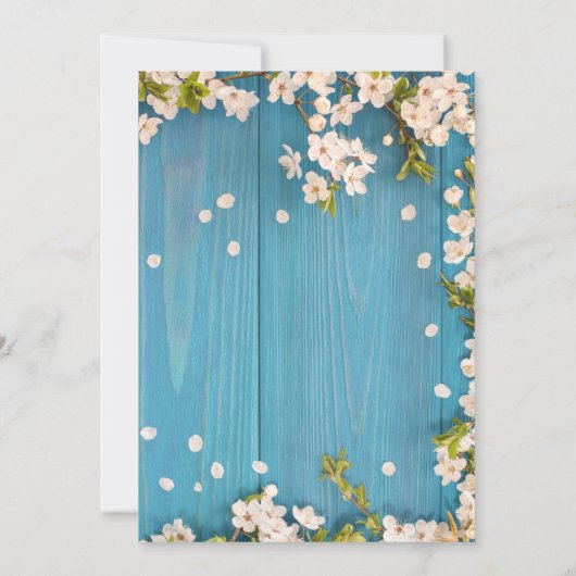 ブルーウッド素朴さくらんぼブロッサム春ベビーシャワー 招待状 (裏面)