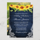 ブルーウッド素朴ひまわりフローラレース写真 招待状 (正面/裏面)