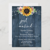ブルーウッド素朴ひまわりライトたった今結婚しました 招待状 (正面)