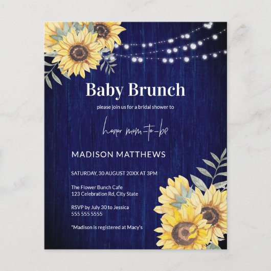 ブルーウッド素朴ひまわりライトベビーシャワー (正面)