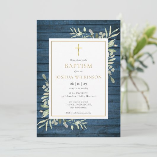 ブルーウッド素朴グリーナリーバプテスマ《キリスト教》洗礼式や命名式 招待状 (スタンド正面)