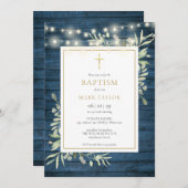 ブルーウッド素朴グリーナリーバプテスマ《キリスト教》洗礼式や命名式 招待状 (正面/裏面)